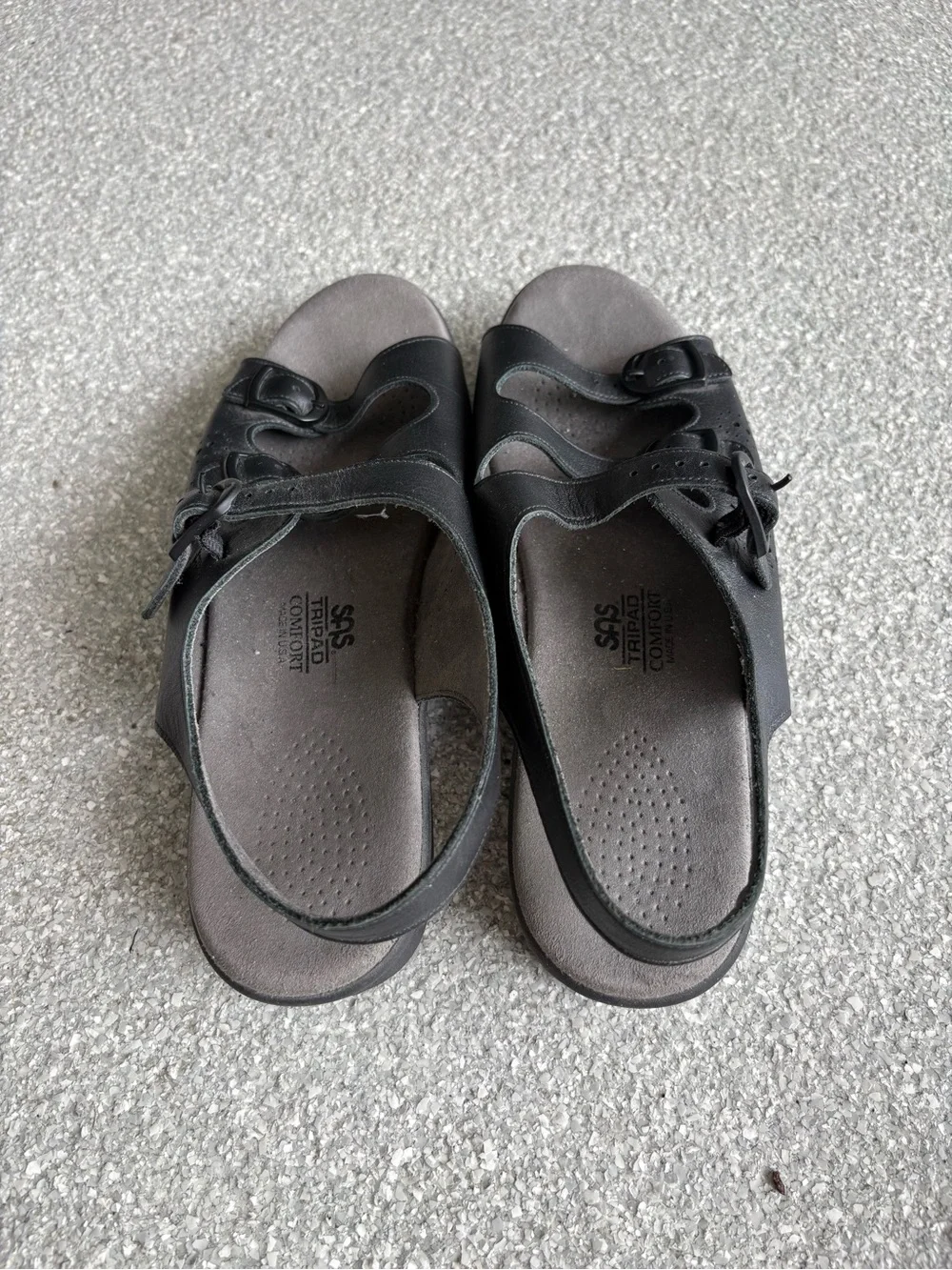 SAS Black Three-Buckle Slingback Sandals